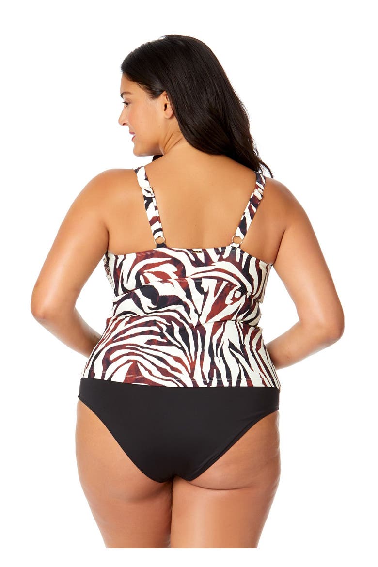 Women's Plus Tiger Dance Ring Front Tankini Swim Top, Alternate, color, Tiger Dance