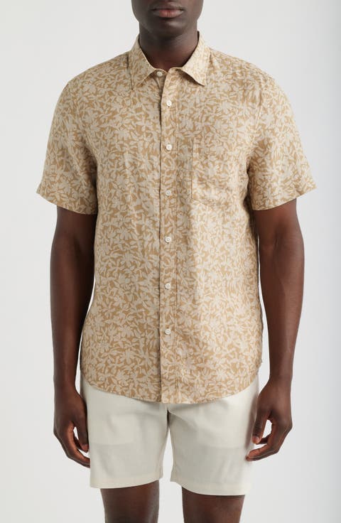 Shadows Short Sleeve Linen Button Front Shirt