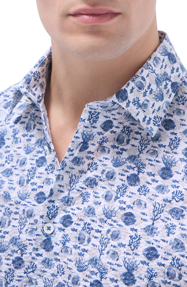 Bugatchi Orson Stretch Cotton Short Sleeve Button-Up Shirt, Alternate, color, Indigo