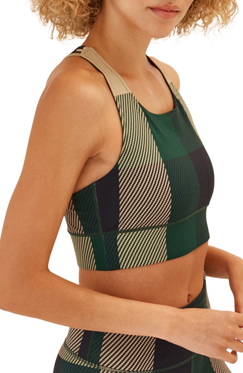 Threads 4 Thought Strappy Colorblock Sports Bra, Alternate, color, Wilderness Plaid