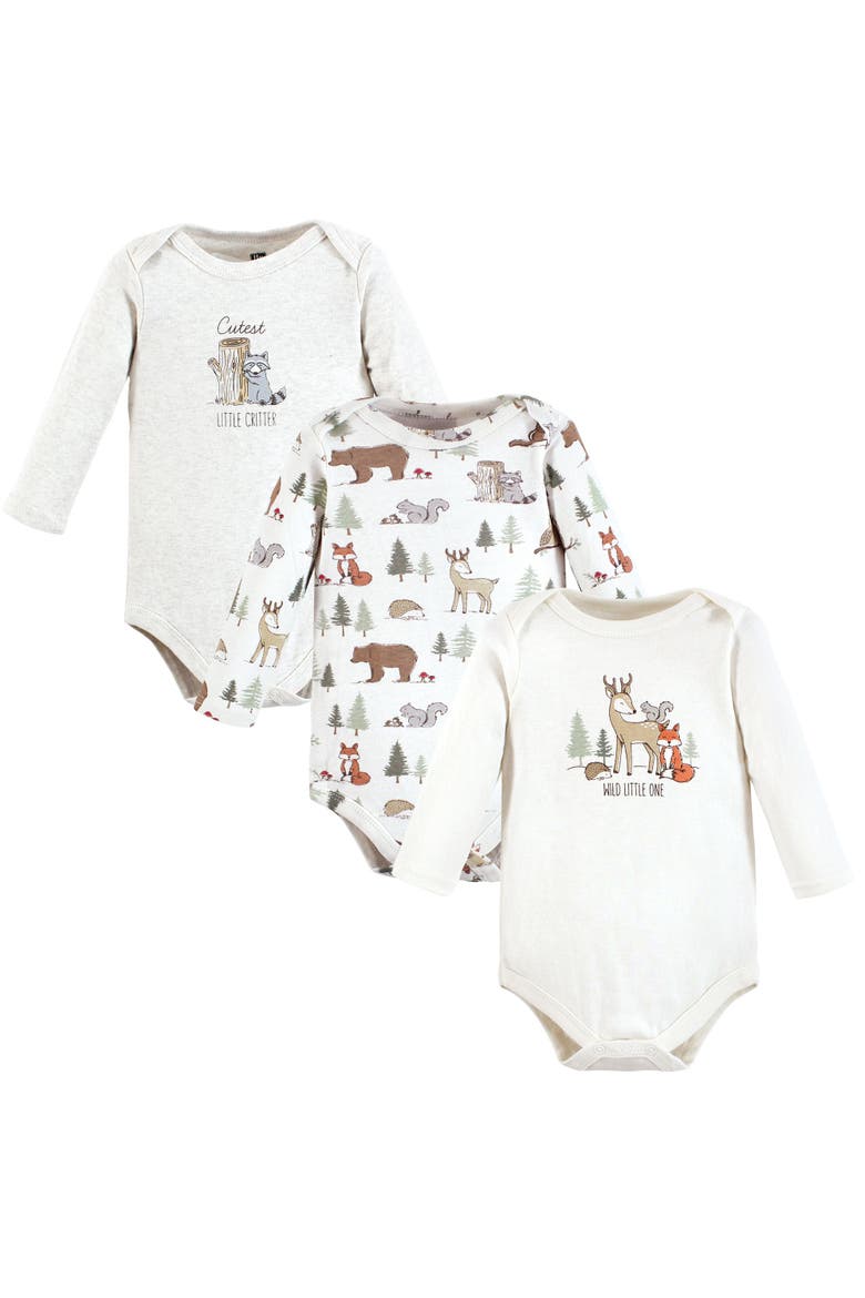 Cotton Long-sleeve Bodysuit 3pk (baby), Main, color, Forest Animals
