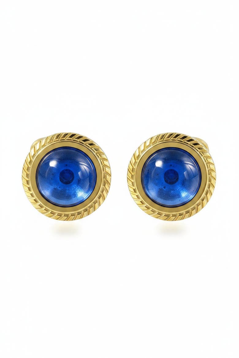 Serrated Wheat Ear Zircon Cufflinks, Main, color, Blue With Gold