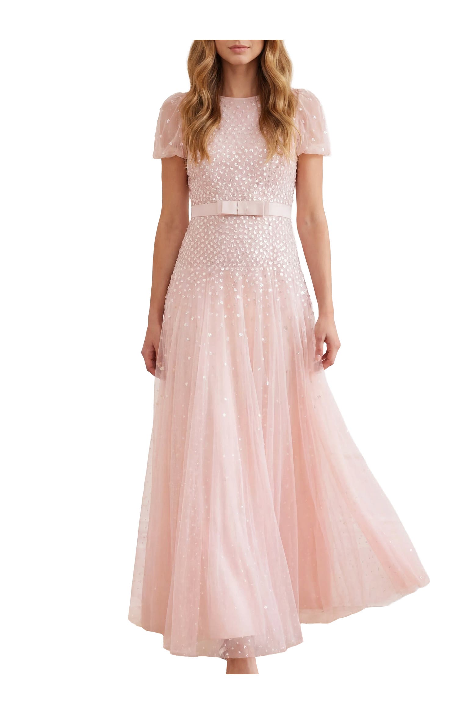 Short Syringes Needle & Thread Sequin Cascade Bow Short Sleeve Gown (Women) | Nordstrom