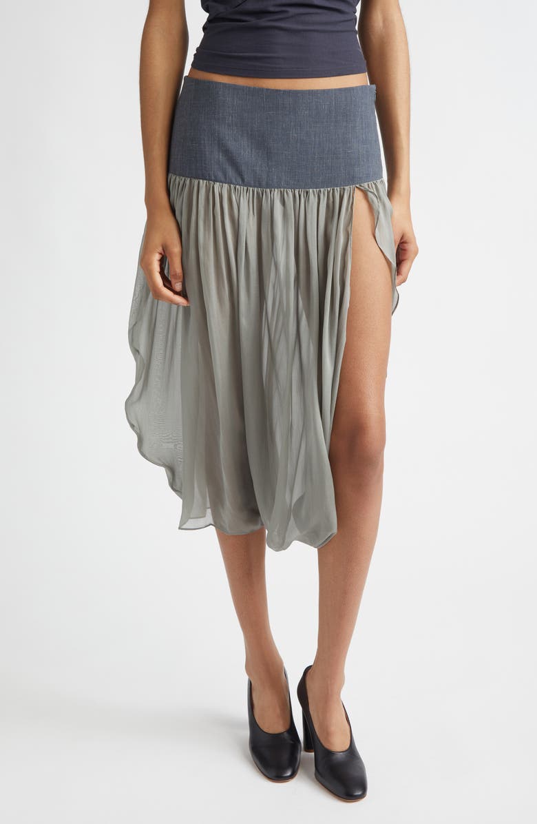 Paloma Wool Mila Sheer Silk & Suiting Skirt, Main, color, Green