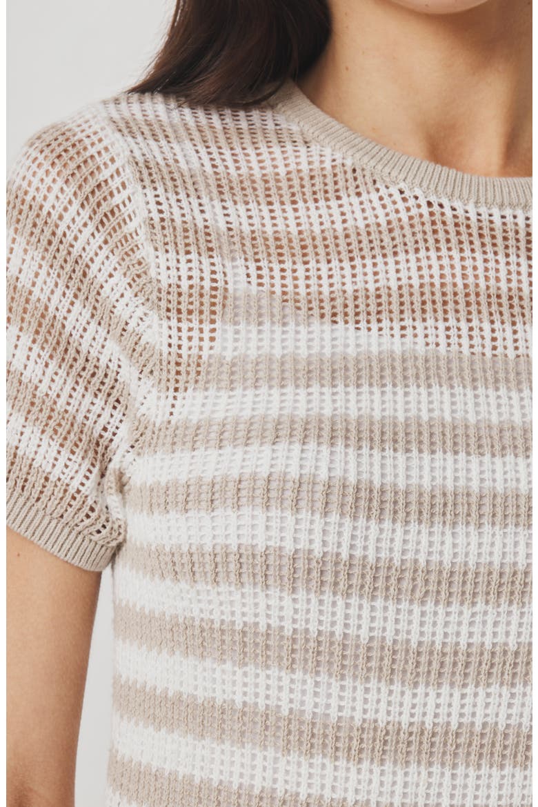 Yasmine Striped Short Sleeve Sweater, Alternate, color, FAWN BEIGE/ WHITE