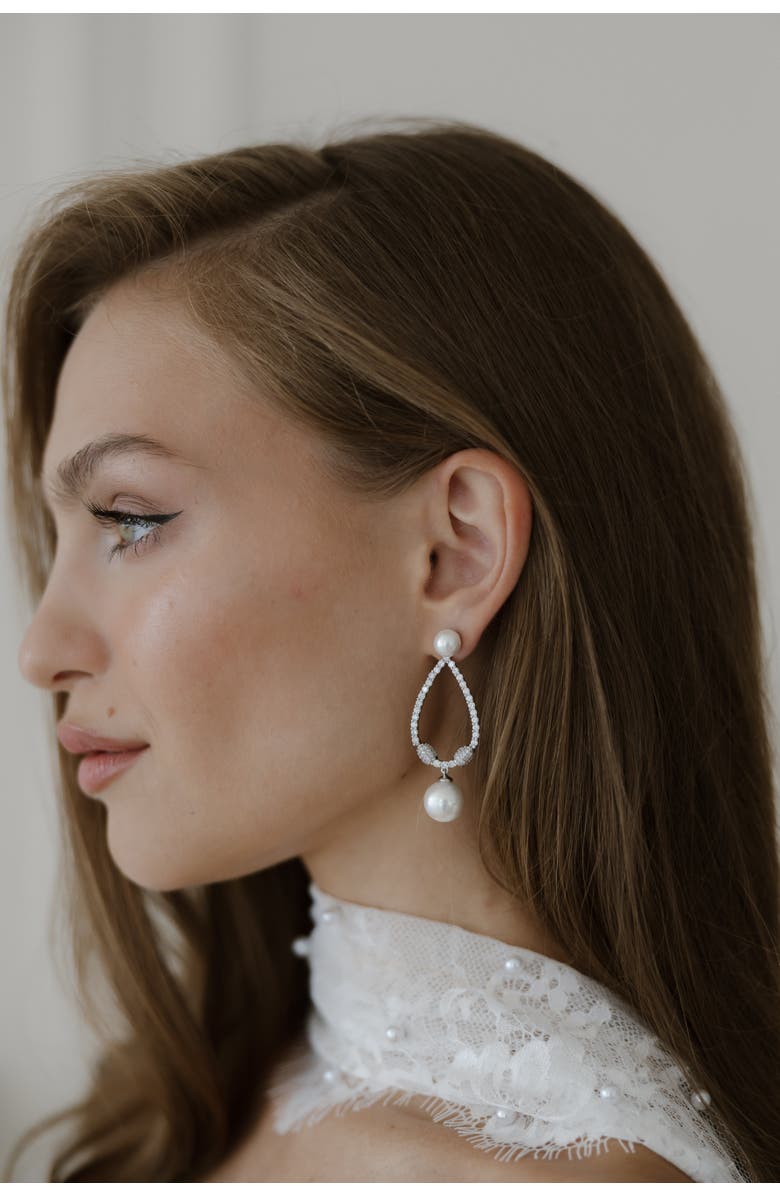 Untamed Petals Muse Pearl Drop Earrings, Alternate, color, Silver