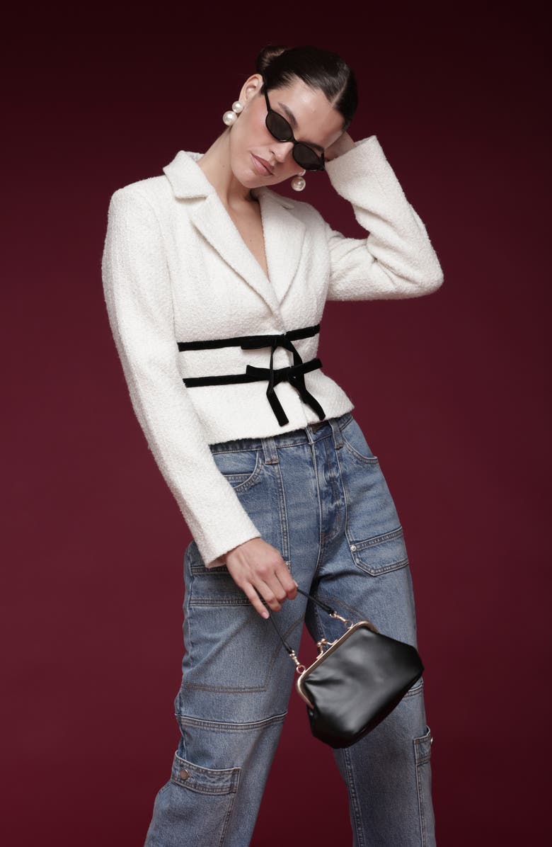 Avec Les Filles Bow Tweed Crop Jacket, Alternate, color, Ivory