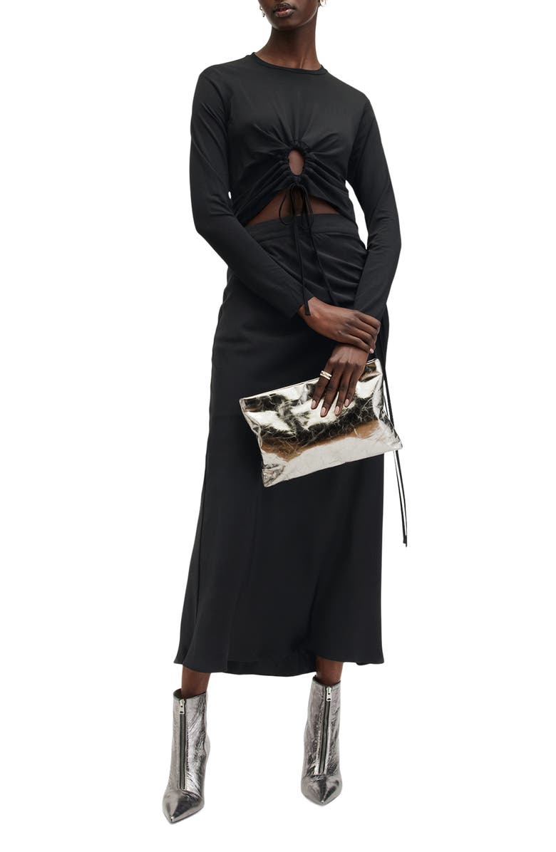 AllSaints Xylia Tie Front Crop Top, Alternate, color, Black