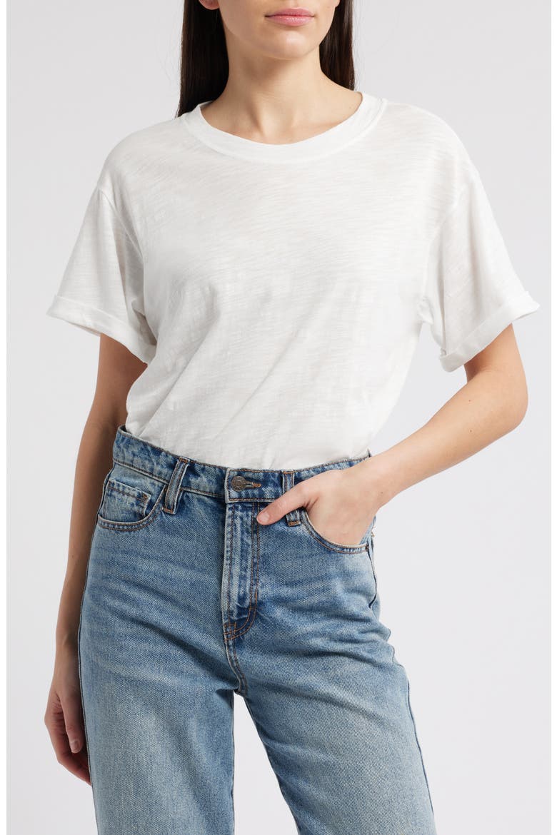 Stretch Cotton Crewneck Bodysuit, Main, color, OFF WHITE