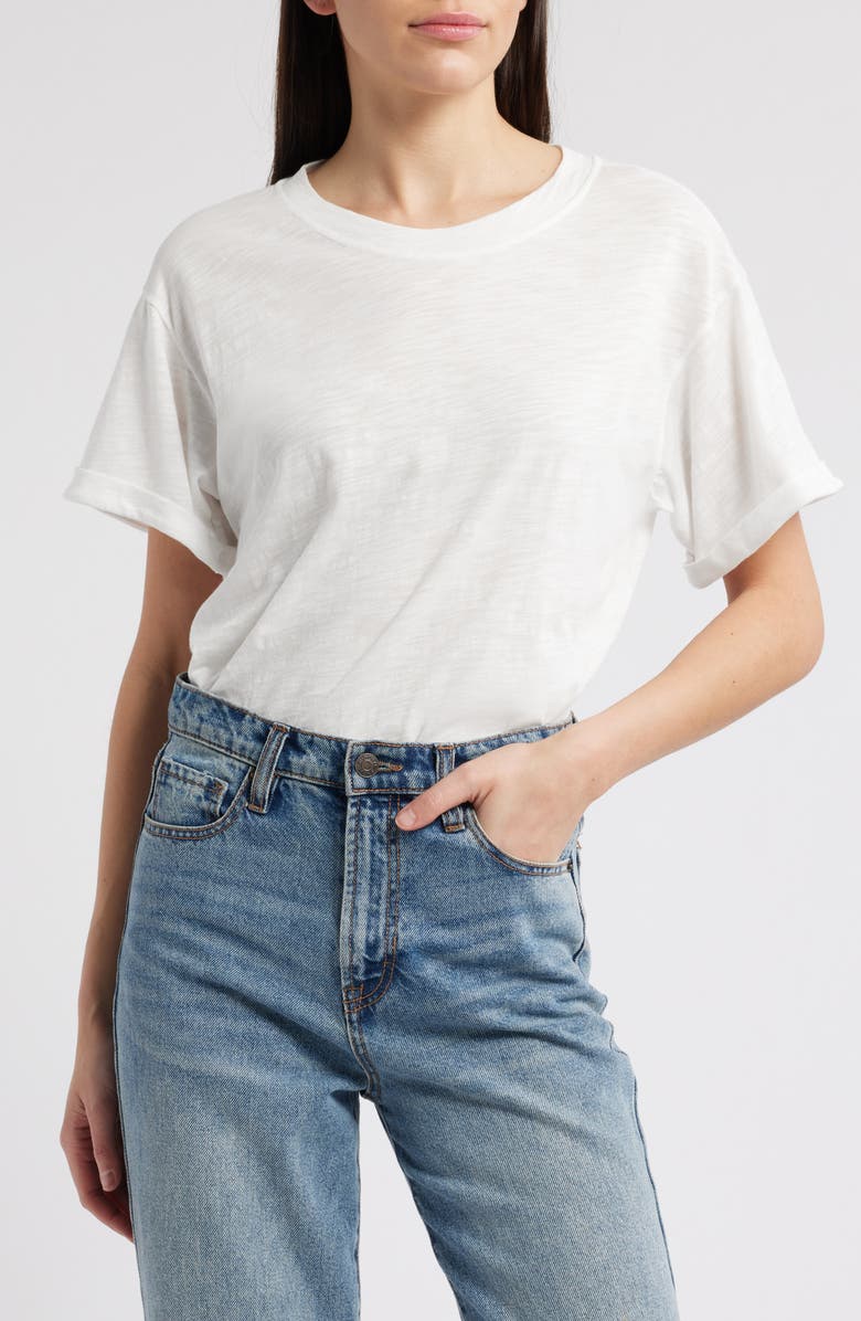 Wit & Wisdom Stretch Cotton Crewneck Bodysuit, Main, color, Off White