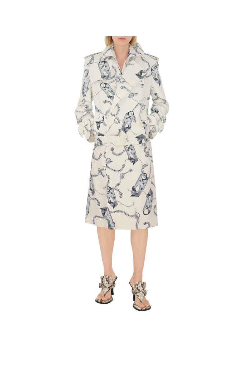 Long Knight Hardware Tricotine Trench Coat, Alternate, color, Silver/white