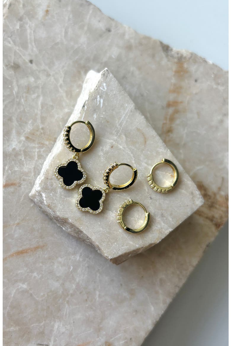 Set of 2 Assorted Cubic Zirconia Hoop Earrings, Alternate, color, GOLD-BLACK