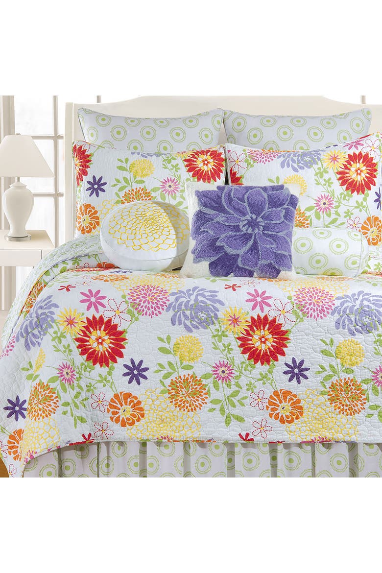 Lilly Vibrant Garden Flowers Cotton Quilt, Main, color, White