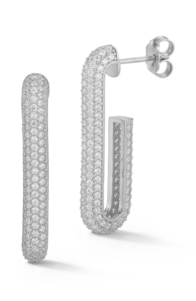 GLAZE JEWELRY Pavé Cubic Zirconia Long Hoop Earrings, Main, color, 