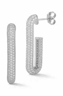 Pavé Cubic Zirconia Long Hoop Earrings