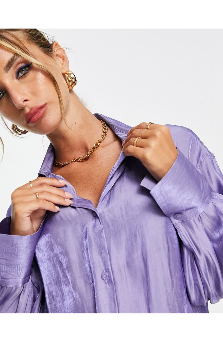 ASOS DESIGN Oversize Metallic Button-Up Shirt, Alternate, color, Purple