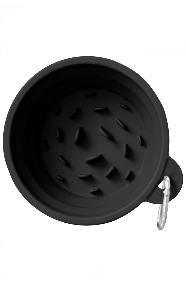 Puppington Slow-Feeding, BPA-Free Silicone Travel Dog Bowl, Main, color, Onyx Black