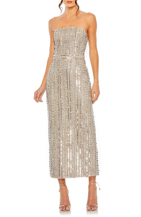 Embellished Strapless Column Dress