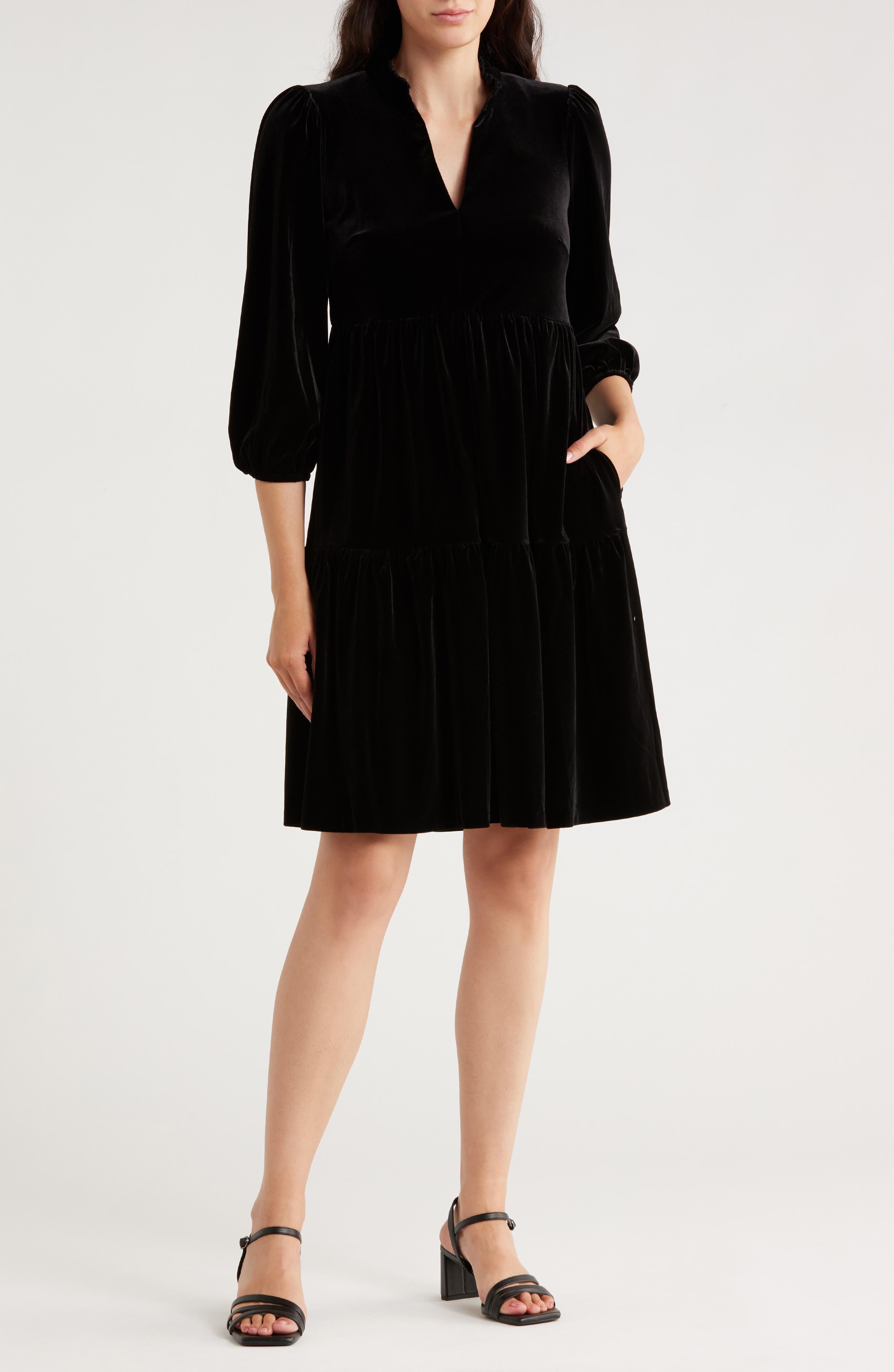 Vince Camuto Puff Sleeve Tiered Velvet Dress