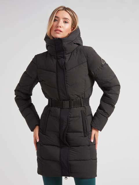 Diamond Belted Hooded Down Coat