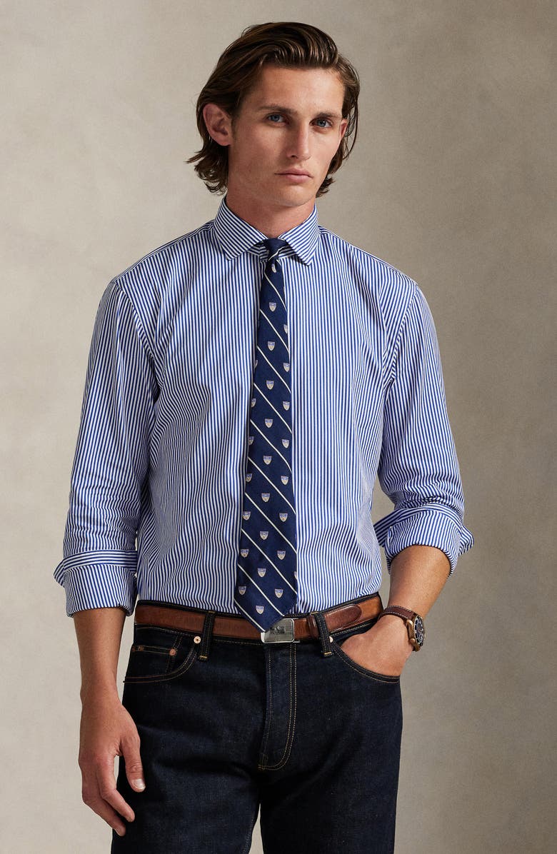 Polo Ralph Lauren Classic Fit Stripe Cotton Poplin Button-Up Shirt, Alternate, color, Blue/ White