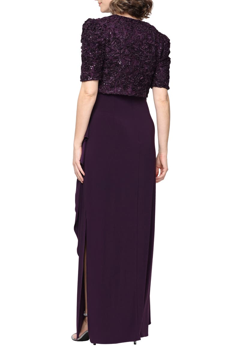 Sequin Soutache Bodice Empire Waist Chiffon Gown with Bolero Jacket, Alternate, color, DEEP PLUM