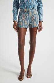 Etro Paisley Print Stretch Denim Shorts
