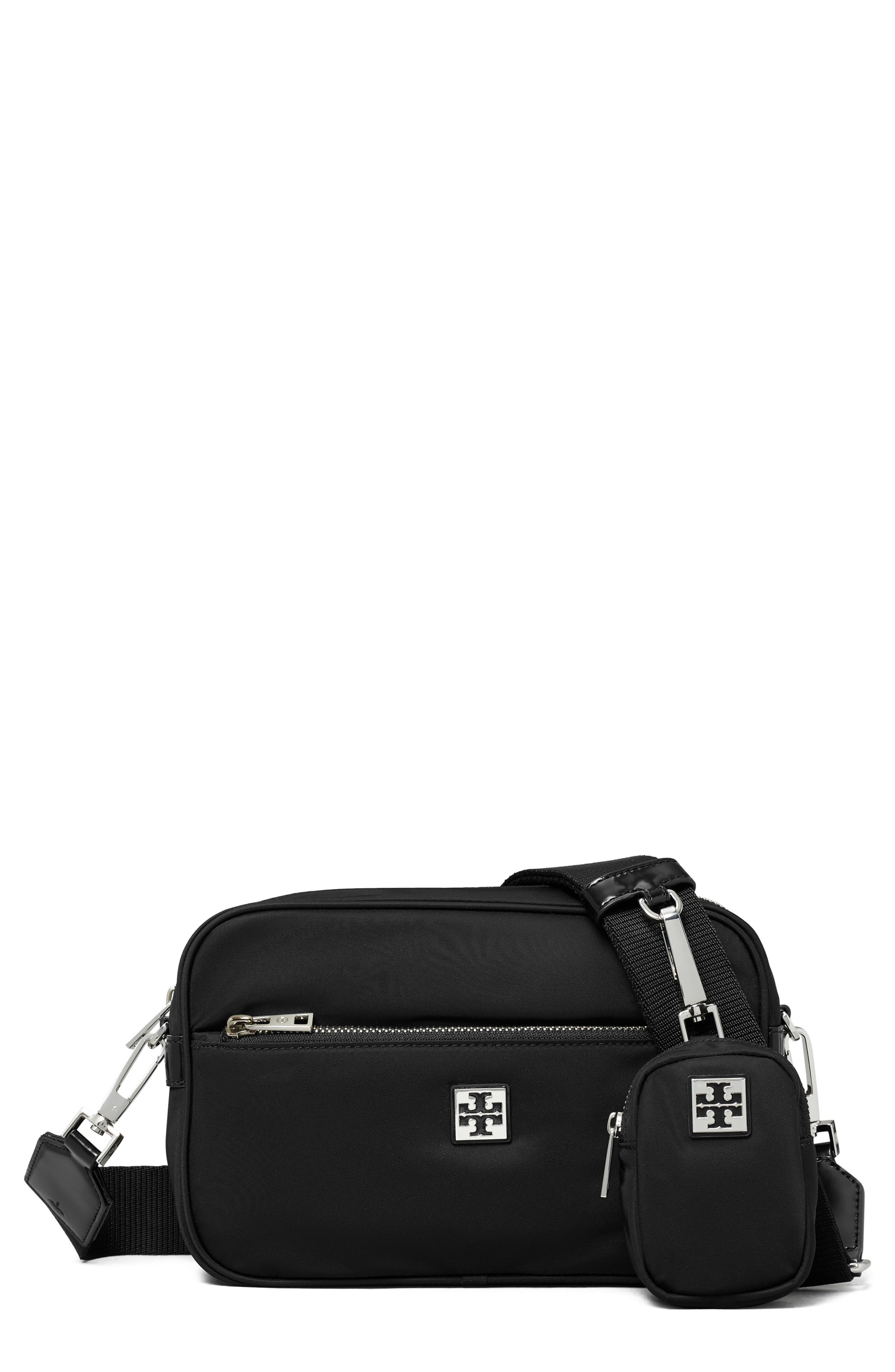 Tory Burch Virgina Nylon Shoulder Bag, Main, color, Black