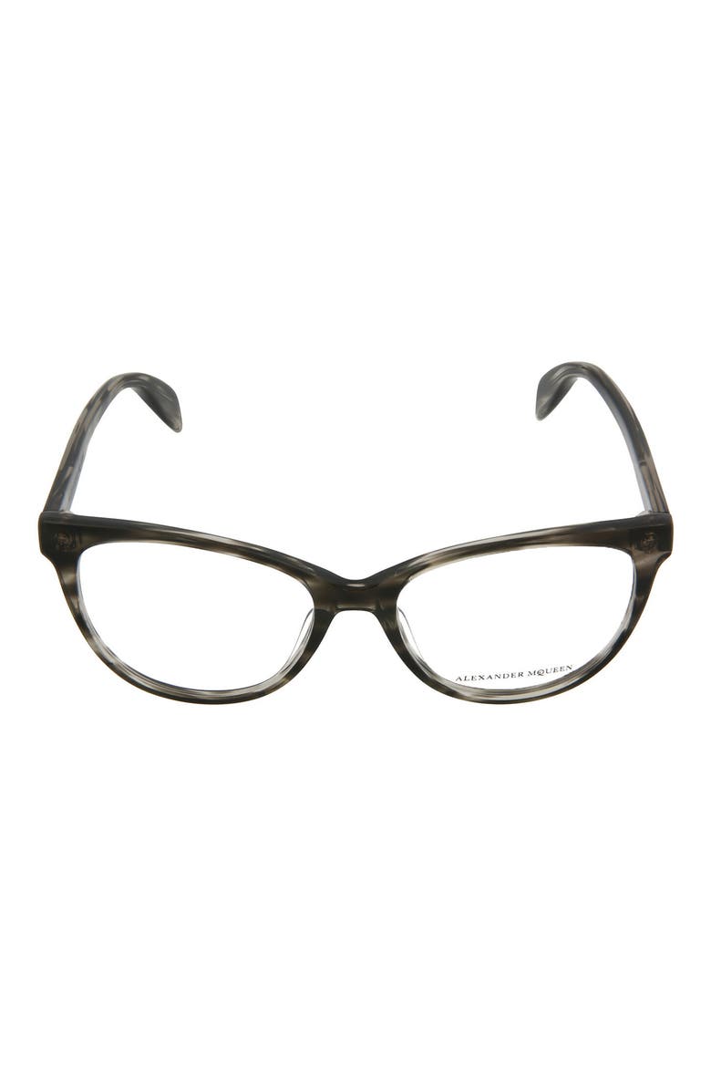 Alexander McQueen 53mm Cat Eye Optical Frames, Main, color, STRIPED GREY HAVANA/ TRN