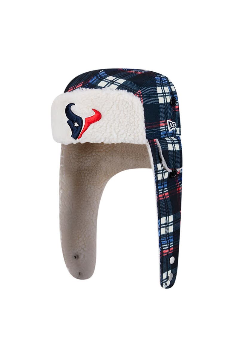 New Era Navy Houston Texans Sideline Plaid Sherpa Trapper Hat, Main, color, Navy