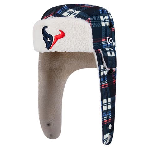 Navy Houston Texans Sideline Plaid Sherpa Trapper Hat