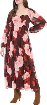 London Times Bishop Sleeve Smocked Back Maxi Dress