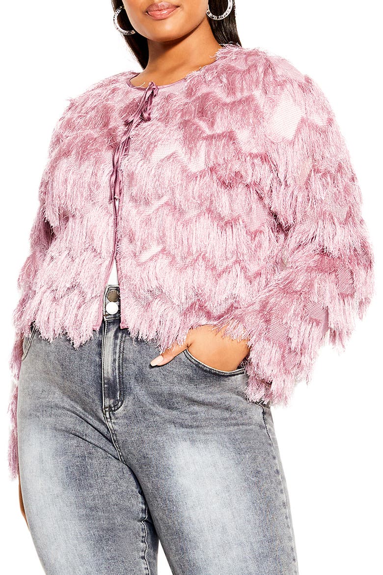 Spring Fling Chevron Fringe Crop Jacket, Main, color, DUSTYLILAC