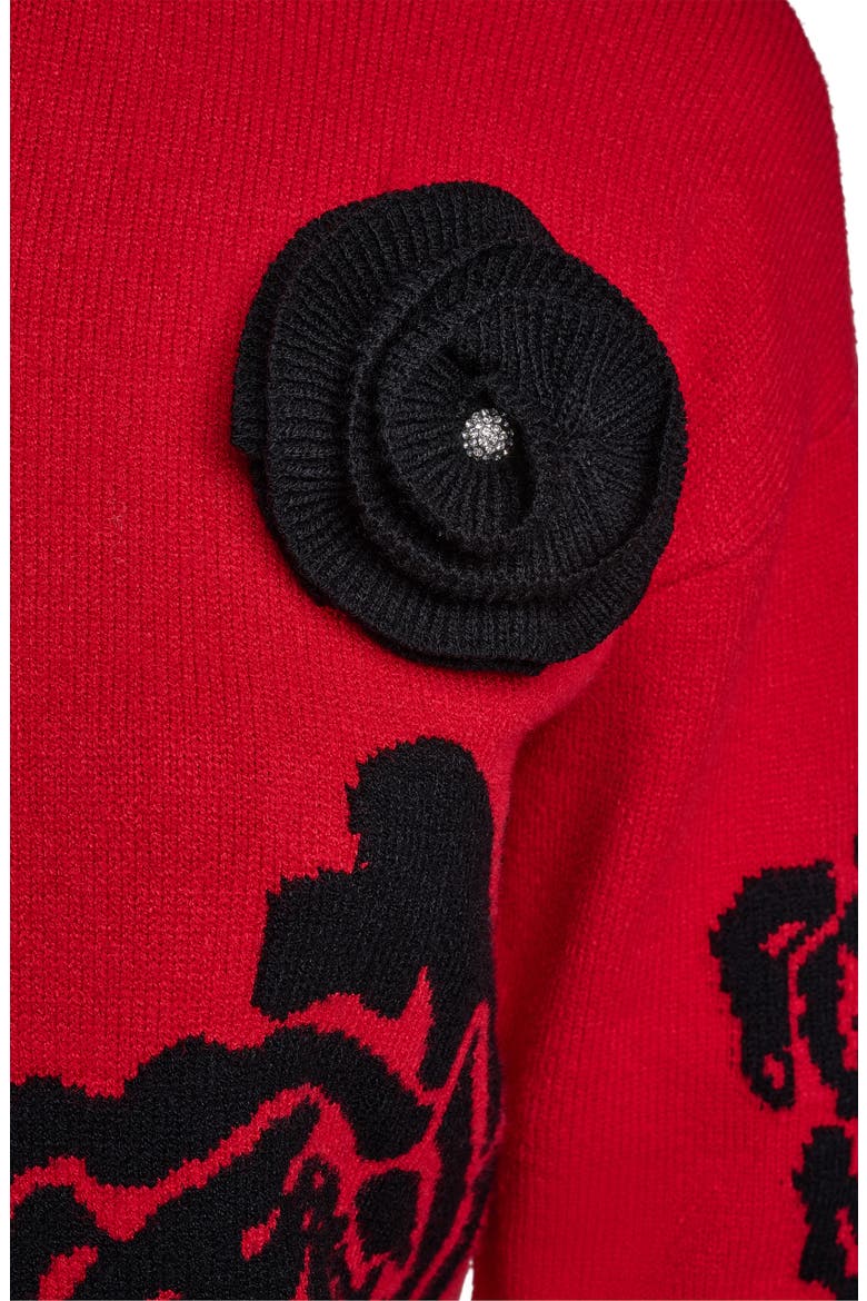 Rose Mock Neck Sweater, Alternate, color, ADMIRAL RED/ BLACK