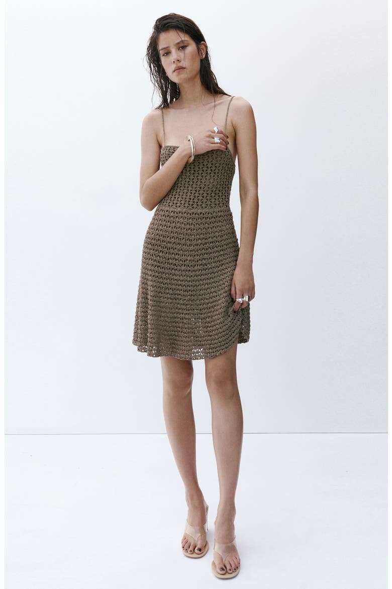 Crocheted Lurex Dress, Alternate, color, BROWN