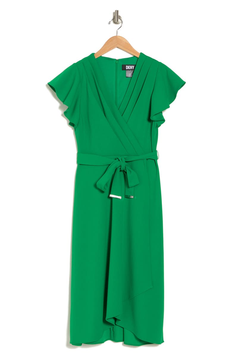 DKNY Flutter Sleeve Faux Wrap Midi Dress, Alternate, color,