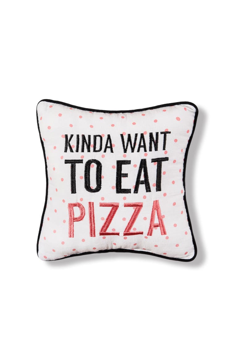 Kinda Want To Eat Pizza Printed and Embroidered Small/Petite Accent Pillow, 10" x 10", Main, color, Pink
