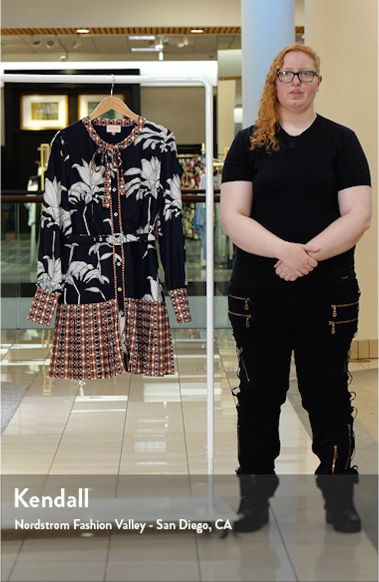 Edda Pleated Tie Neck Long Sleeve Satin Minidress, sales video thumbnail