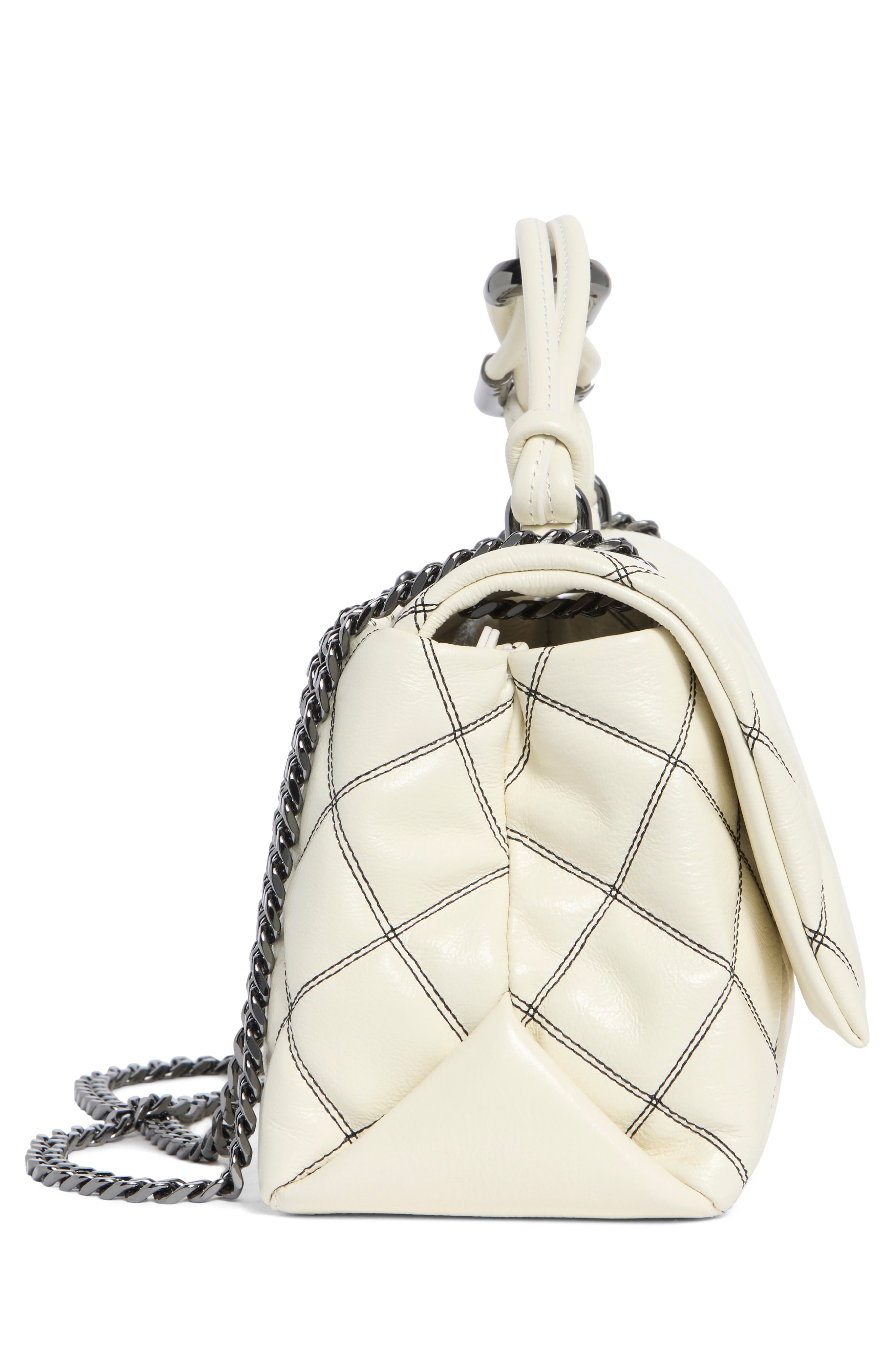 Diamond Quilt Dual Chain Shoulder Bag, Alternate, color, WHITE/BLACK