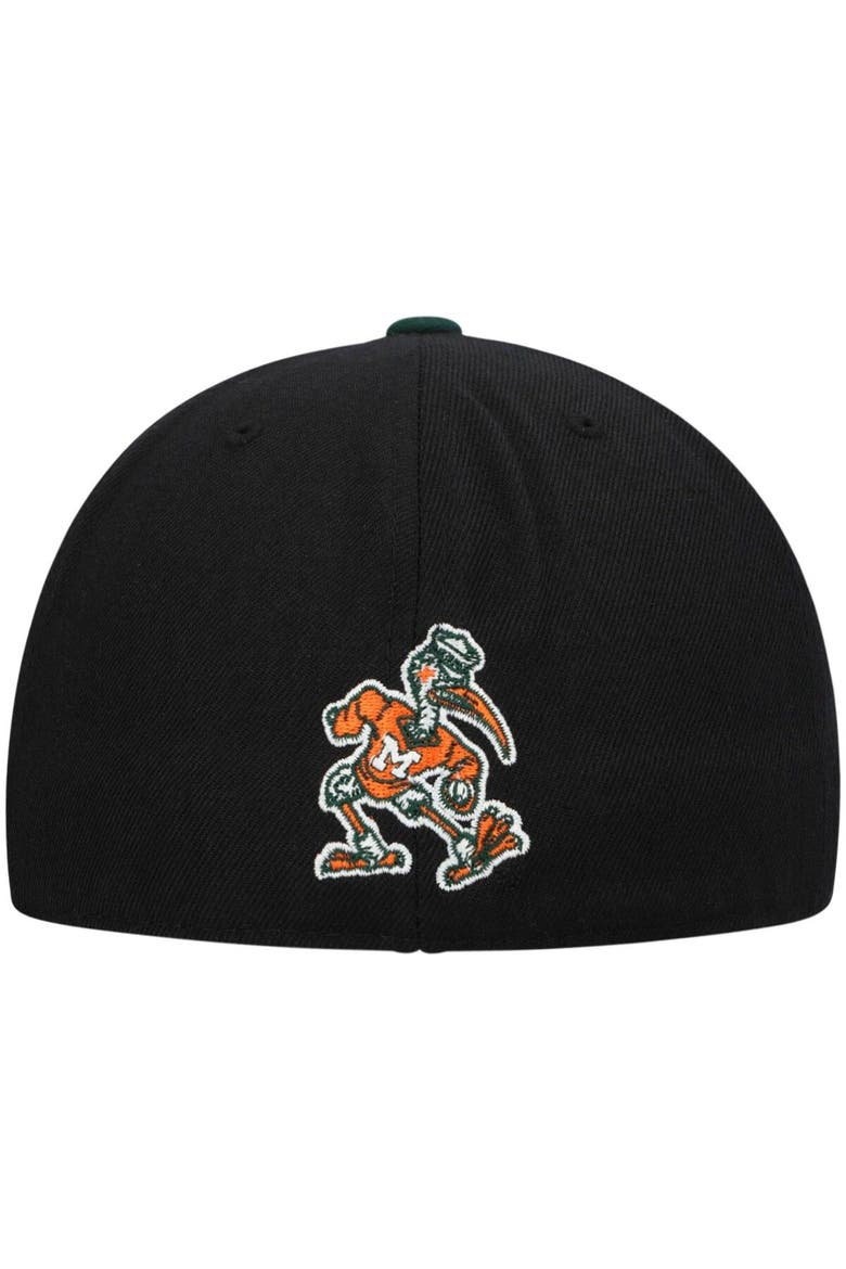 Men's Top of the World Black/Green Miami Hurricanes Team Color Two-Tone Fitted Hat, Alternate, color, Black