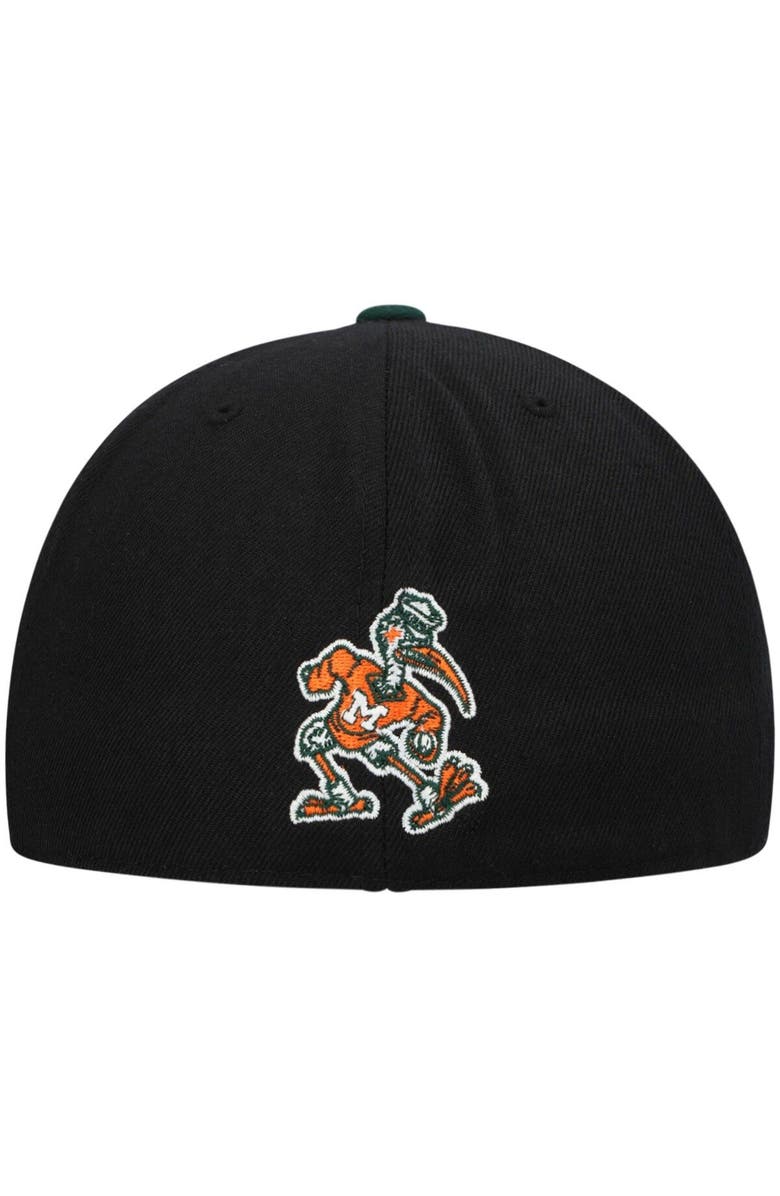 TOP OF THE WORLD Men's Top of the World Black/Green Miami Hurricanes Team Color Two-Tone Fitted Hat, Alternate, color, 