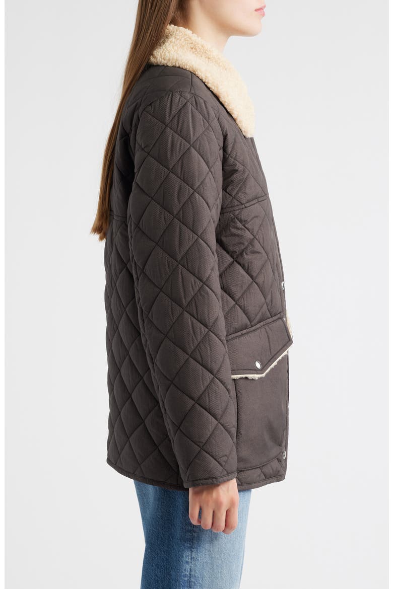 Quilted Twill Jacket With Faux Shearling Collar, Alternate, color, BROWN/ BLACK DENIM