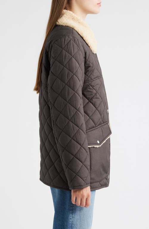 Sam Edelman Quilted Twill Jacket With Faux Shearling Collar In Brown