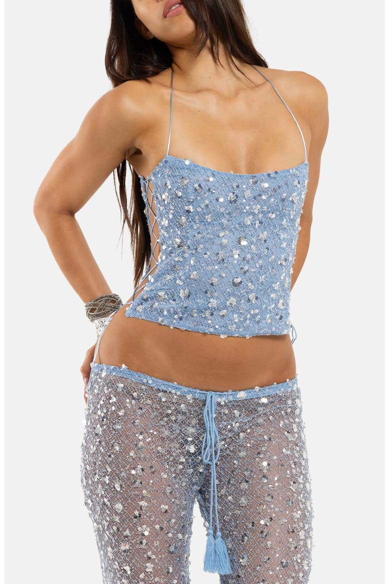 Sequin Lace Corset Top, Main, color, TURQUOISE