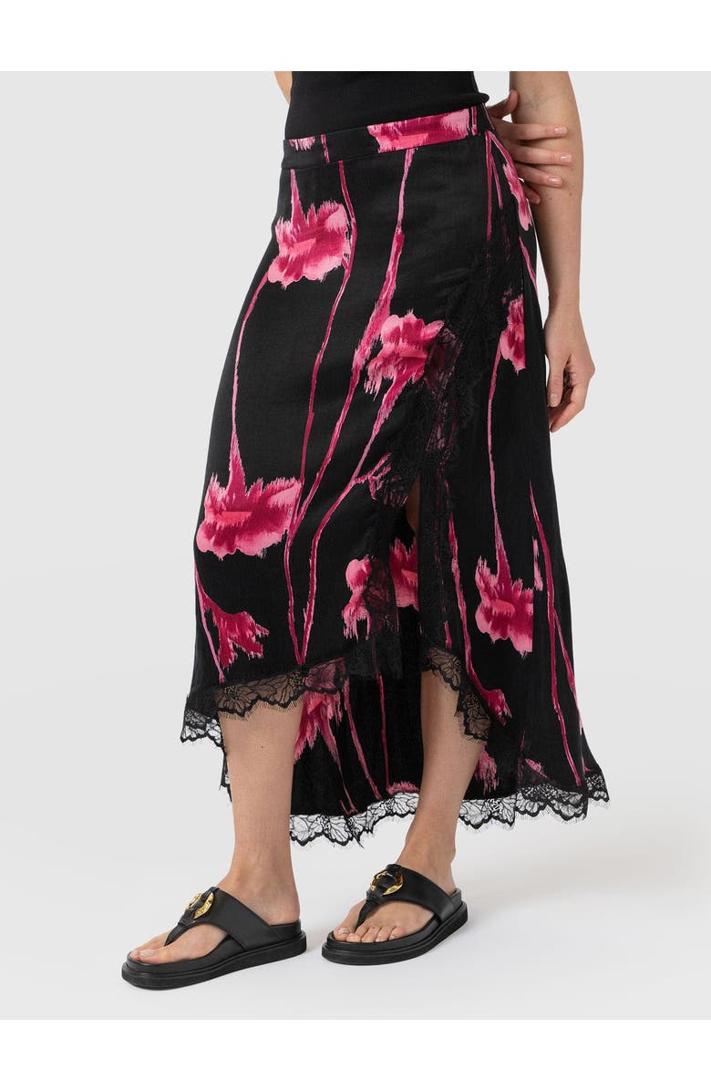 Saint + Sofia Harper Lace Midi Skirt, Alternate, color, Pink Stem Floral