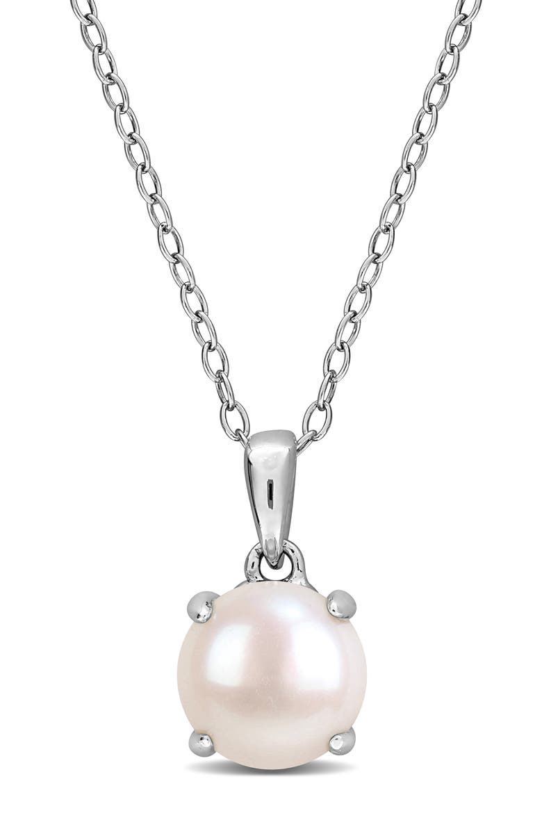 7.5-8mm Cultured Freshwater Pearl Pendant Necklace, Main, color, METALLIC SILVER