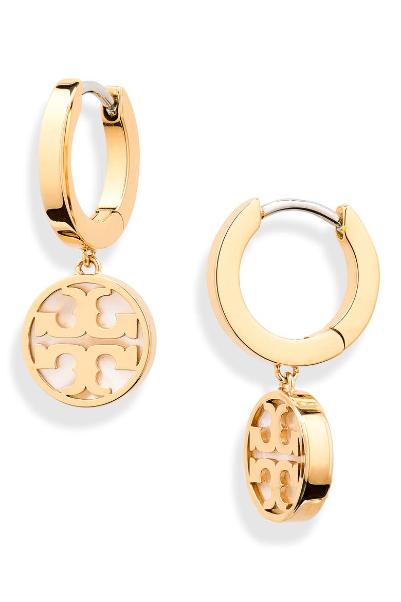 Icon Huggie Hoop Earrings, Main, color, TORY GOLD / MOTHER OF PEARL