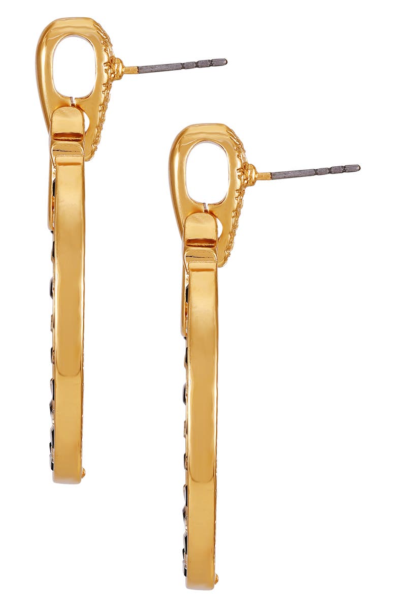 True Religion Pavé Crystal Circle Drop Doorknocker Earrings, Alternate, color, Goldtone/ Jet