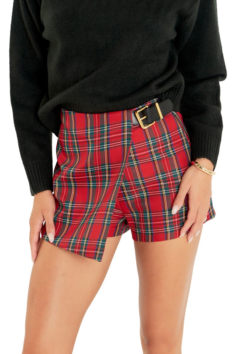 Plaid Wrap Miniskort, Alternate, color, RED