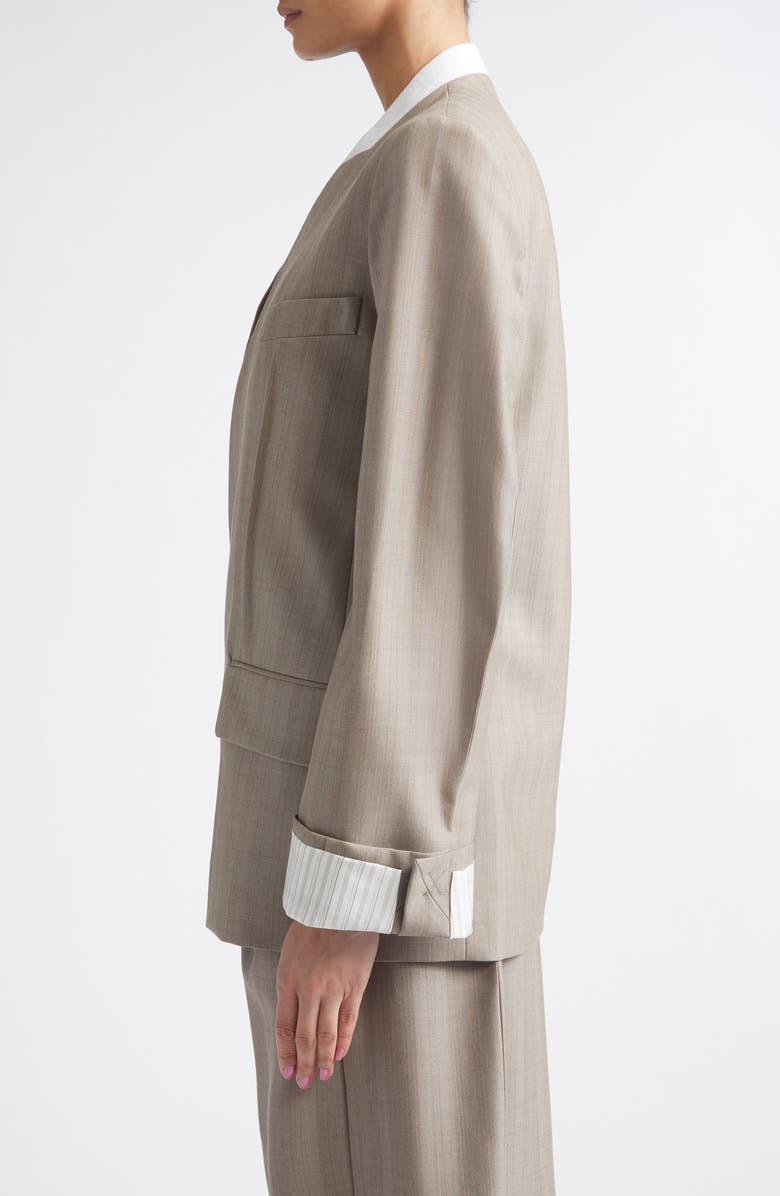 Victoria Beckham Collarless Virgin Wool Herringbone Blazer, Alternate, color, Limestone